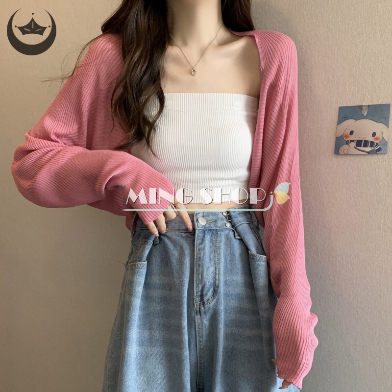 Áo cardigan Dệt Kim Tay Dài Màu Trơn Thời Trang Mùa Hè Cho Nữ