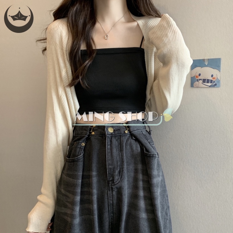 Áo cardigan Dệt Kim Tay Dài Màu Trơn Thời Trang Mùa Hè Cho Nữ