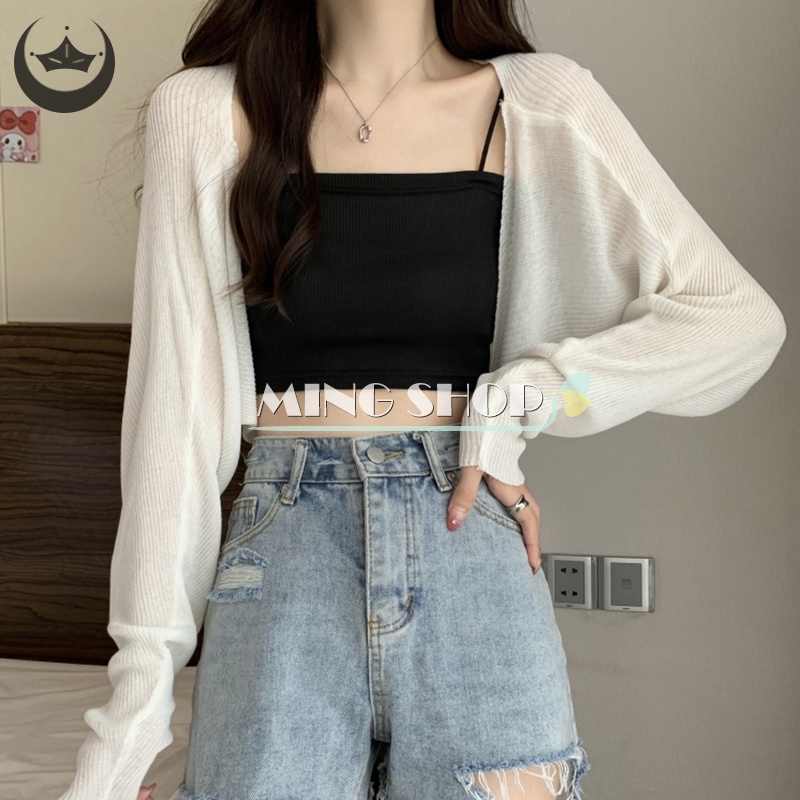 Áo cardigan Dệt Kim Tay Dài Màu Trơn Thời Trang Mùa Hè Cho Nữ