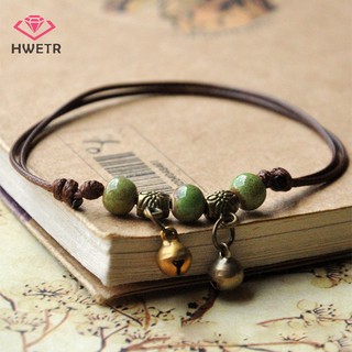 Hwtr lắc chân bện dây xỏ hạt gốm sứ màu nâu xanh dương phong cách dân tộc nghệ thuật thời trang cho nữ mới
