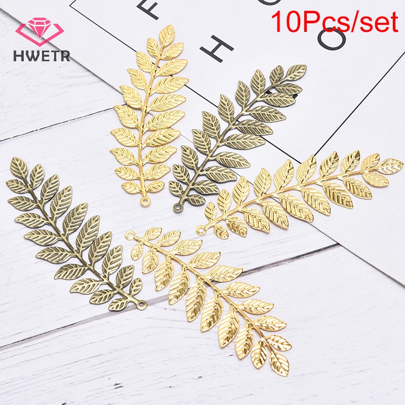 Set 10 Đầu Nối Hình Lá Bằng Kim Loại Phong Cách vintage Mới