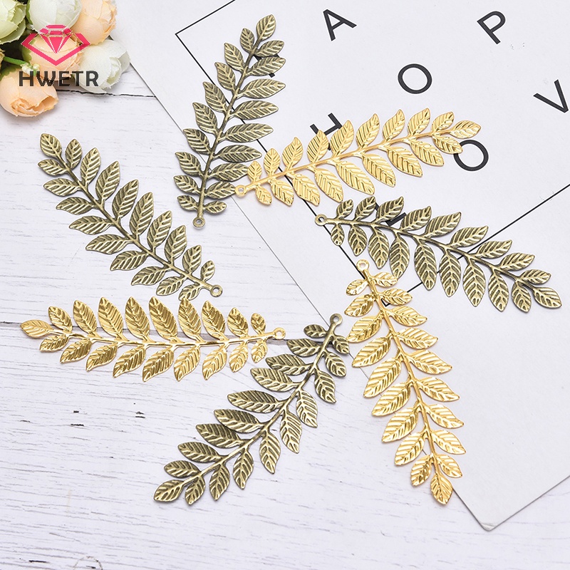 Set 10 Đầu Nối Hình Lá Bằng Kim Loại Phong Cách vintage Mới
