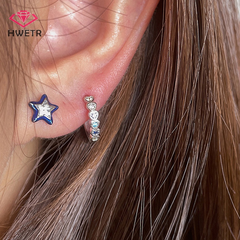 Bông Tai mini Hình Ngôi Sao Năm Cánh Đính Đá Pha Lê Xanh Dương Thời Trang Cho Nữ y2k Mới