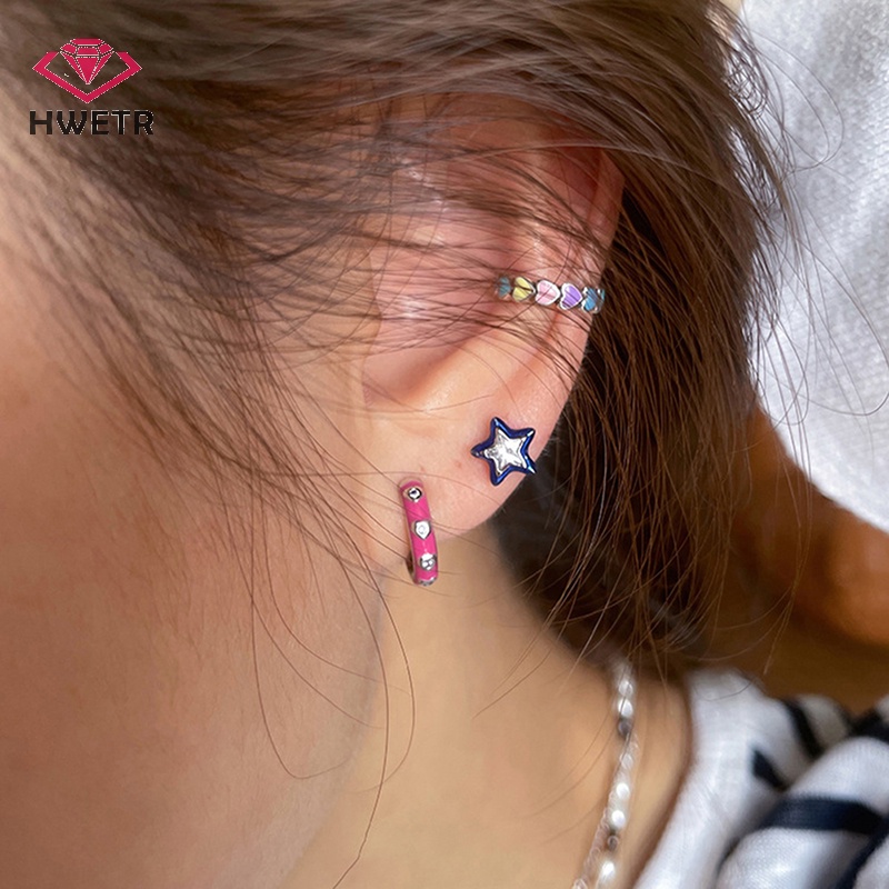 Bông Tai mini Hình Ngôi Sao Năm Cánh Đính Đá Pha Lê Xanh Dương Thời Trang Cho Nữ y2k Mới