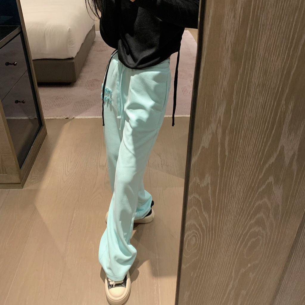 CSHQ MIU MIU 23 autumn and winter New letter embroidery logo decoration niche design fashion all-match waffle casual pants