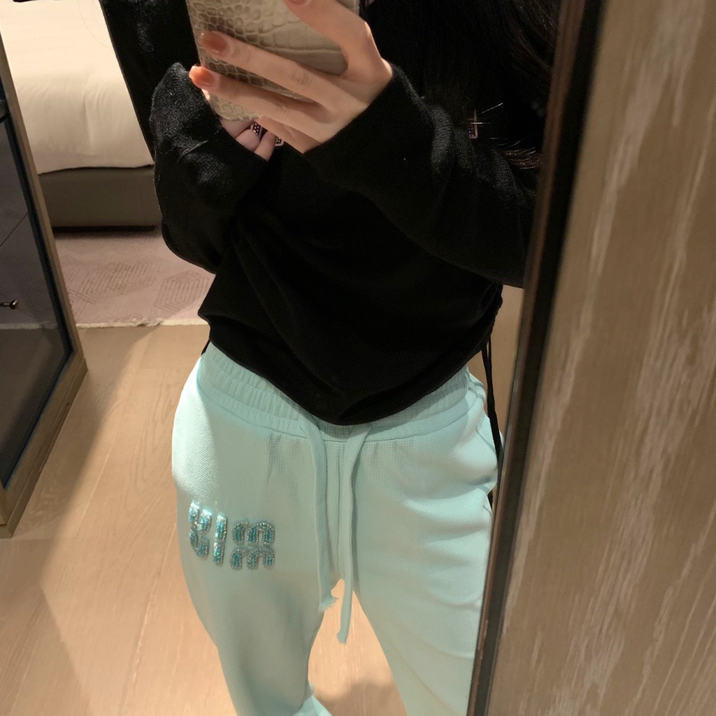 CSHQ MIU MIU 23 autumn and winter New letter embroidery logo decoration niche design fashion all-match waffle casual pants