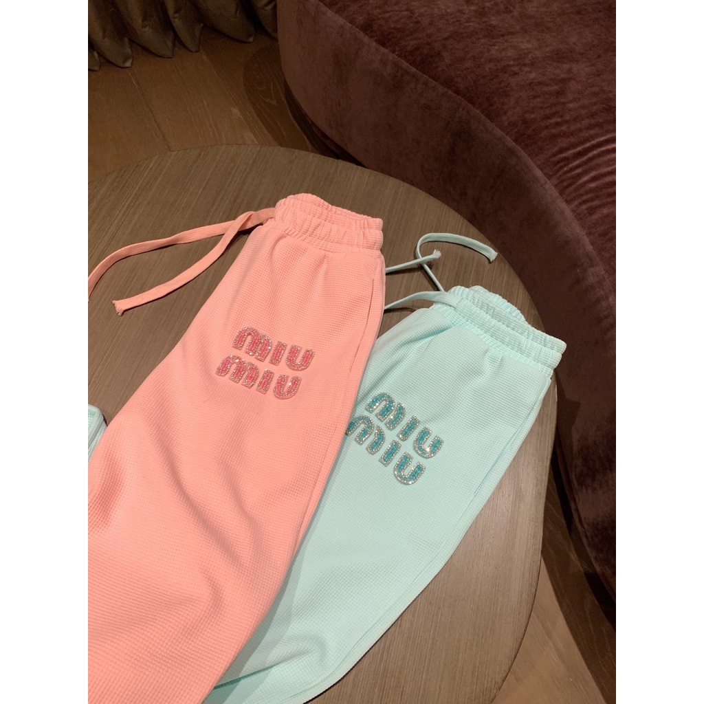 CSHQ MIU MIU 23 autumn and winter New letter embroidery logo decoration niche design fashion all-match waffle casual pants