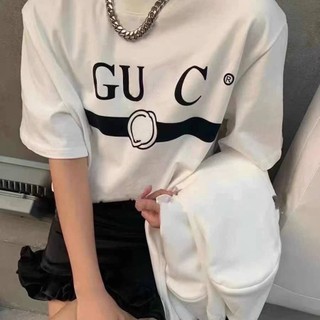 SN2E GUCC I classic basic belt logo letter printing men's and women's neutral loose short-sleeved T-shirt