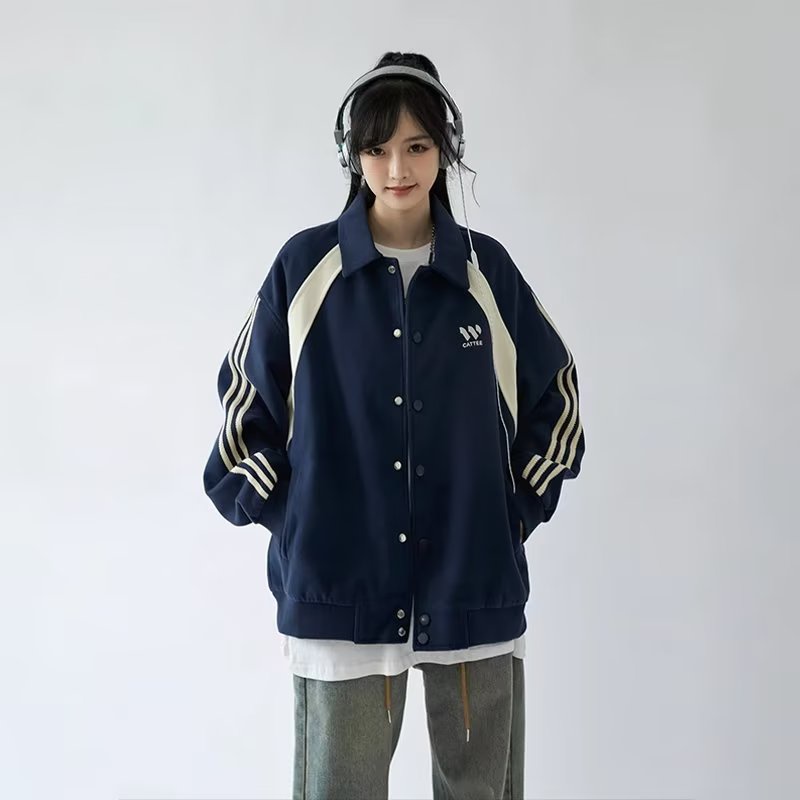 Eershenshi Áo Khoác Nam Dáng Rộng Phối Màu Tương Phản Phong Cách Nhật Bản
