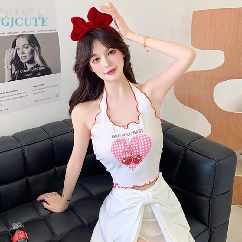 Áo Hai Dây Mỏng Mùa Hè In Hình Trái Tim Tình Yêu Không Viền Ngọt Ngào Cho Nữ wtd