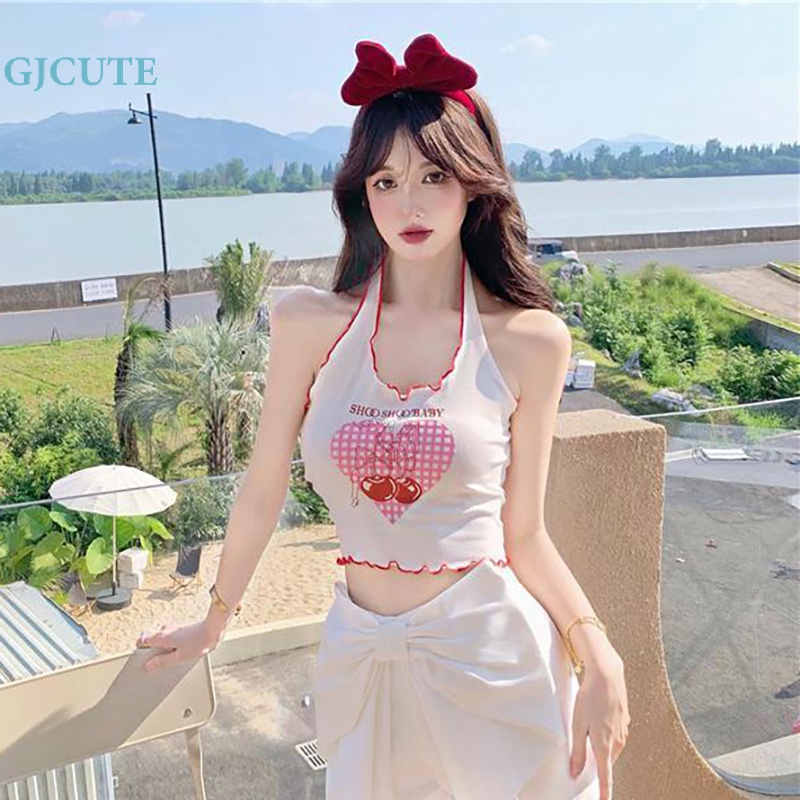 Áo Hai Dây Mỏng Mùa Hè In Hình Trái Tim Tình Yêu Không Viền Ngọt Ngào Cho Nữ wtd