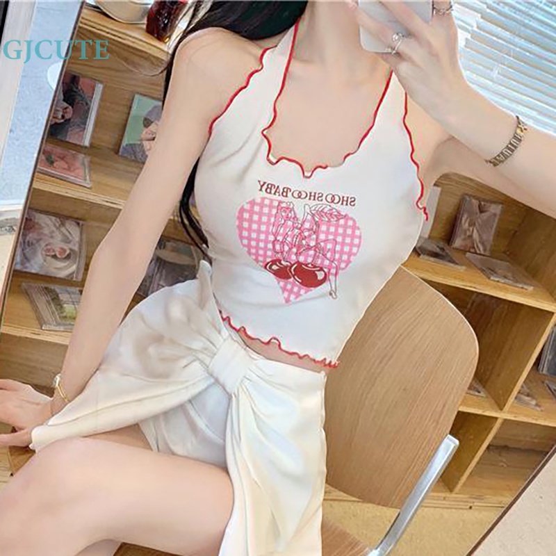 Áo Hai Dây Mỏng Mùa Hè In Hình Trái Tim Tình Yêu Không Viền Ngọt Ngào Cho Nữ wtd