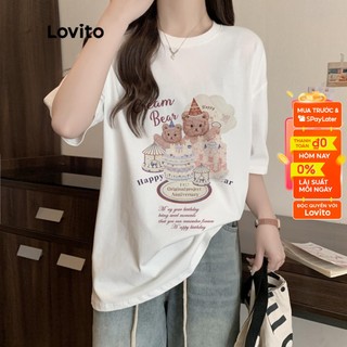 Áo thun Lovito tay ngắn cổ tròn họa tiết hoạt hình thường ngày cho nữ LNA09303 (màu trắng)