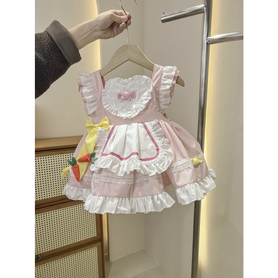Hàng Mới Về Đầm Công Chúa lolita Thắt Nơ Cà Rốt Màu Hồng Thời Trang Cho Bé Gái