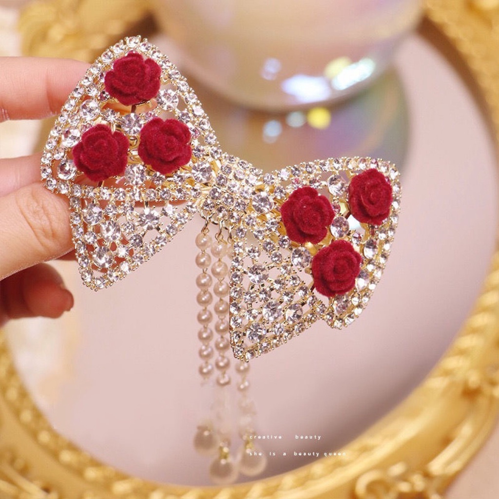 Kẹp Tóc Hình Hoa Hồng Đính Đá Thời Trang Cho Nữ CHLINS