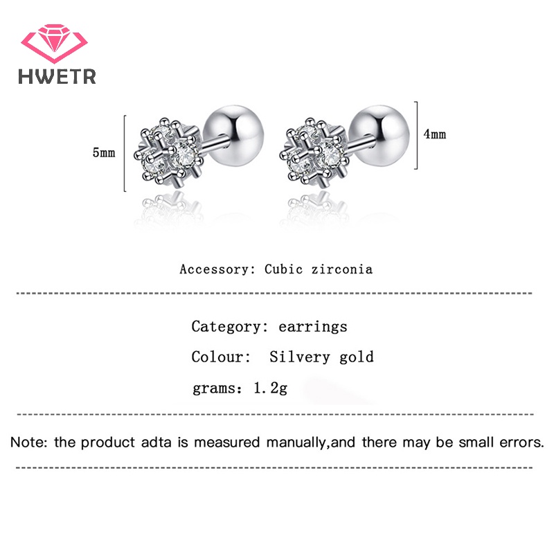 1 Đôi Bông Tai Hình Học 5mm Đính Đá zircon Thời Trang Cho Nữ Mới