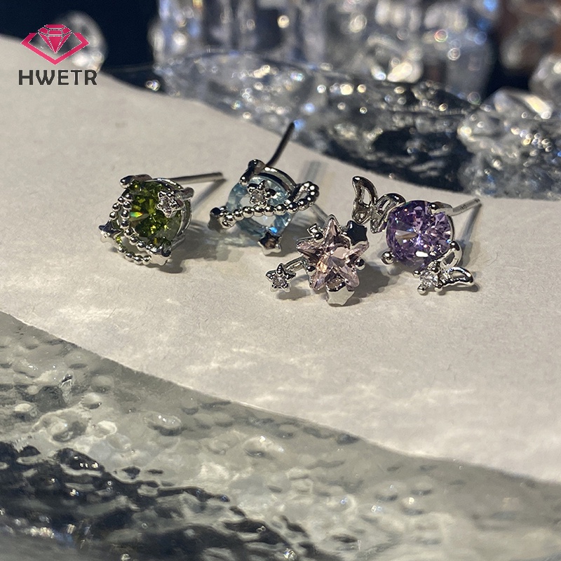 Bông Tai Đính Đá zircon Nhiều Màu Sắc Thời Trang Dành Cho Nữ Mới