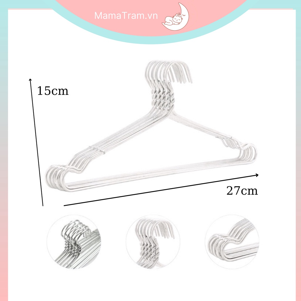Combo 10 Móc Nhôm Treo Quần Áo Trẻ Em, Móc Phơi Đồ Cho Bé Kích Thước 27*15cm