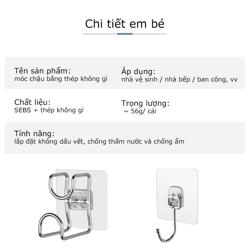Thanh Treo Đồ Dán Tường 6 Móc Trong Suốt Siêu Dính GARIN
