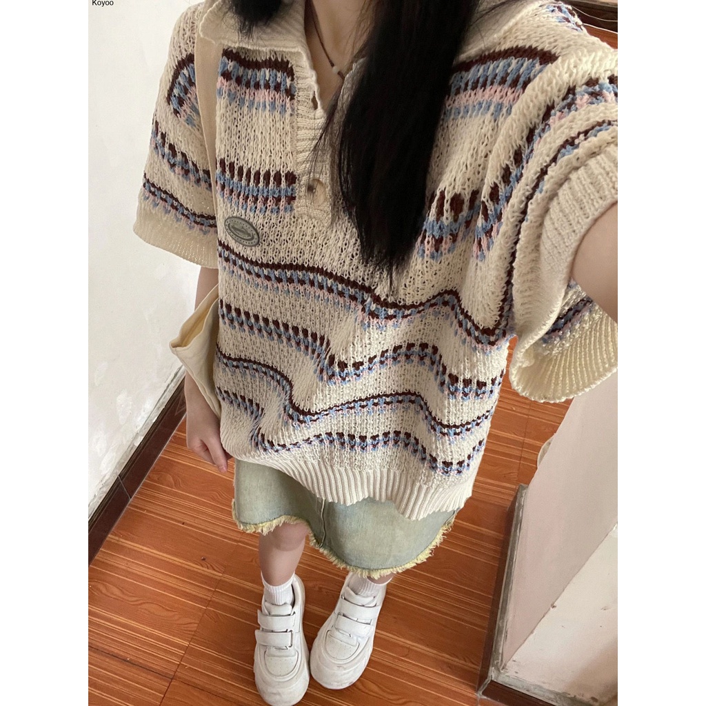 Áo croptop áo phông Áo Thun Sọc thẳng vai ngắn tay áo ngọt ngào cay nhỏ hàng đầu cho phụ nữ A29J2C1