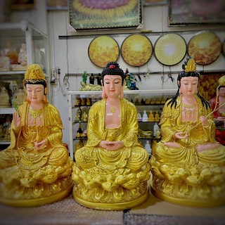 Tây phương tam thánh ngồi 50cm vàng vẽ bảo ngọc tâm linh