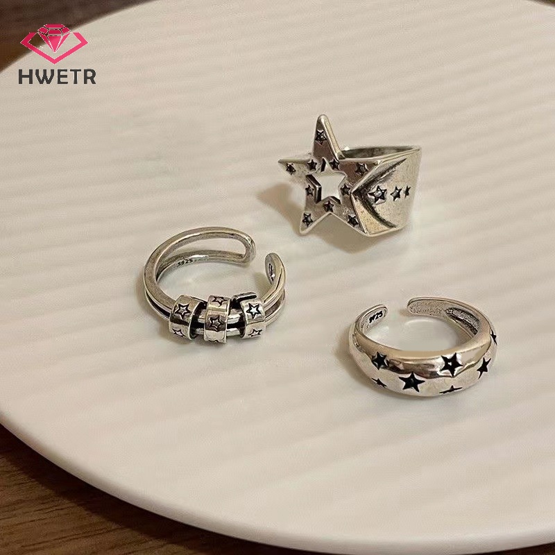 Nhẫn Hở Hình Ngôi Sao Năm Cánh Bằng Hợp Kim Màu Bạc Phong Cách gothic punk Cổ Điển Thời Trang Cho Nam Và Nữ Mới