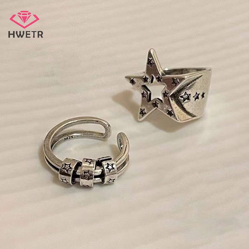 Nhẫn Hở Hình Ngôi Sao Năm Cánh Bằng Hợp Kim Màu Bạc Phong Cách gothic punk Cổ Điển Thời Trang Cho Nam Và Nữ Mới