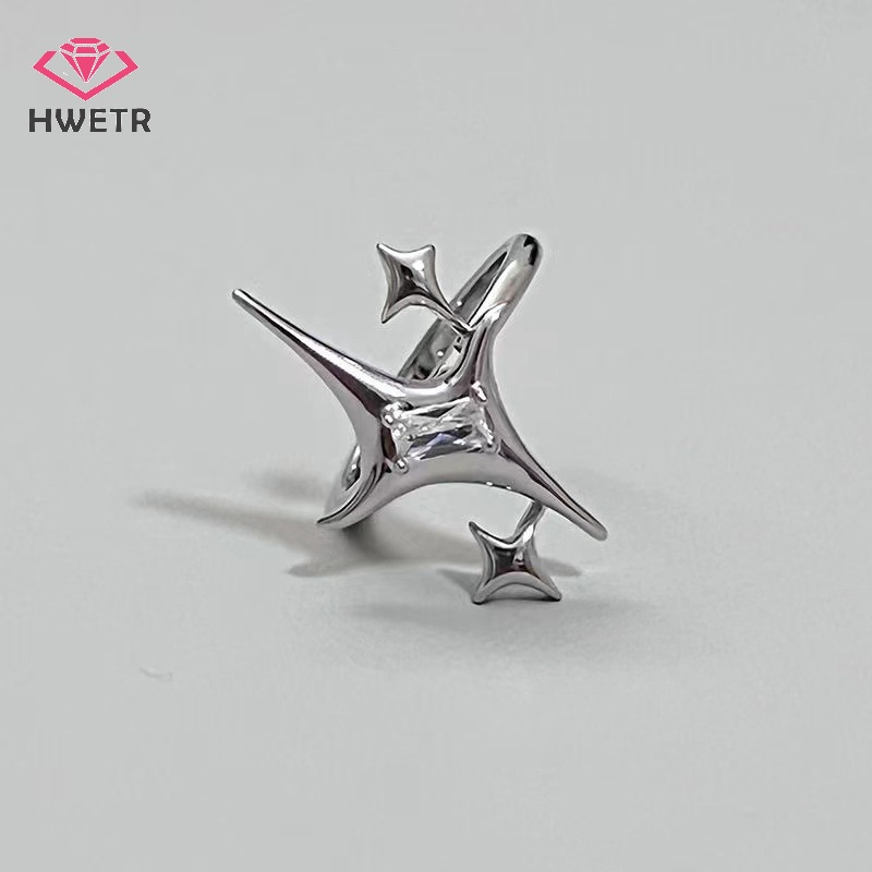 Set 3 Nhẫn Hở Hình Chữ Thập / Ngôi Sao Màu Bạc Phong Cách punk gothic Có Thể Điều Chỉnh Cho Cặp Đôi Mới