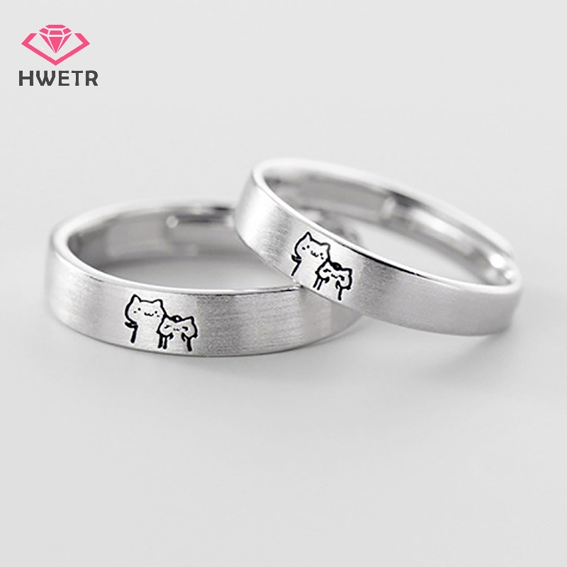 1 Cặp Nhẫn Hở Hình Mèo Dễ Thương Có Thể Điều Chỉnh Cho Cặp Đôi Mới