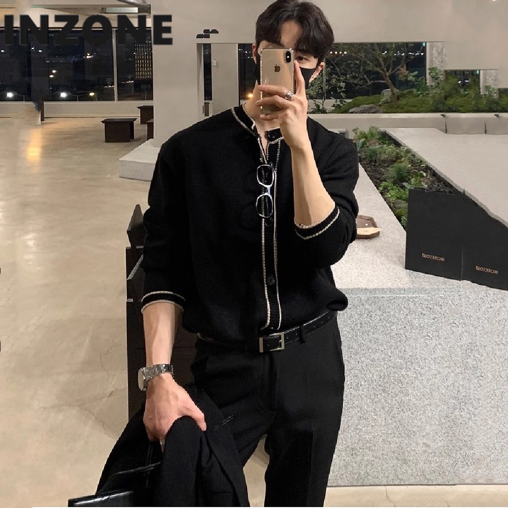 Áo Khoác cardigan Dệt Kim Tay Dài Màu Đen Thời Trang Cao Cấp Cho Nam