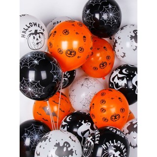Set 10 bong bóng cao su 12 inch màu đen cam trang trí halloween