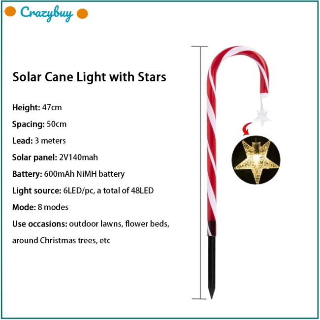 Cr Cây Kẹo Giáng Sinh 8 Chế Độ Sử Dụng Năng Lượng Mặt Trời Có Ngôi Sao Trang Trí Sân Vườn Ngoài Trời