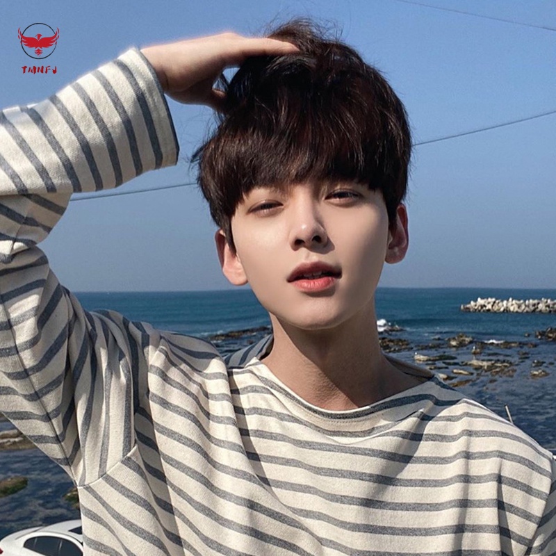 Tóc Giả Ngắn Mái Ngang Màu Nâu Đậm Cách Nhiệt Phong Cách Hàn Quốc Cho Nam