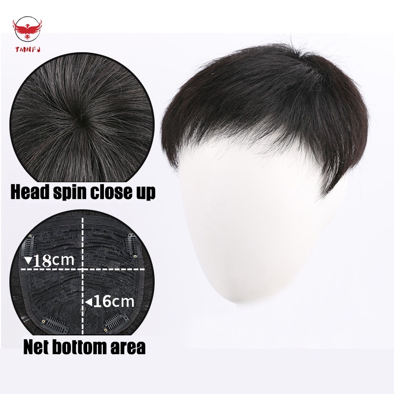 Tóc Giả Ngắn 13 * 14cm Màu Đen Kèm Lưới Kẹp 16 * 18cm Dành Cho Nam Giới