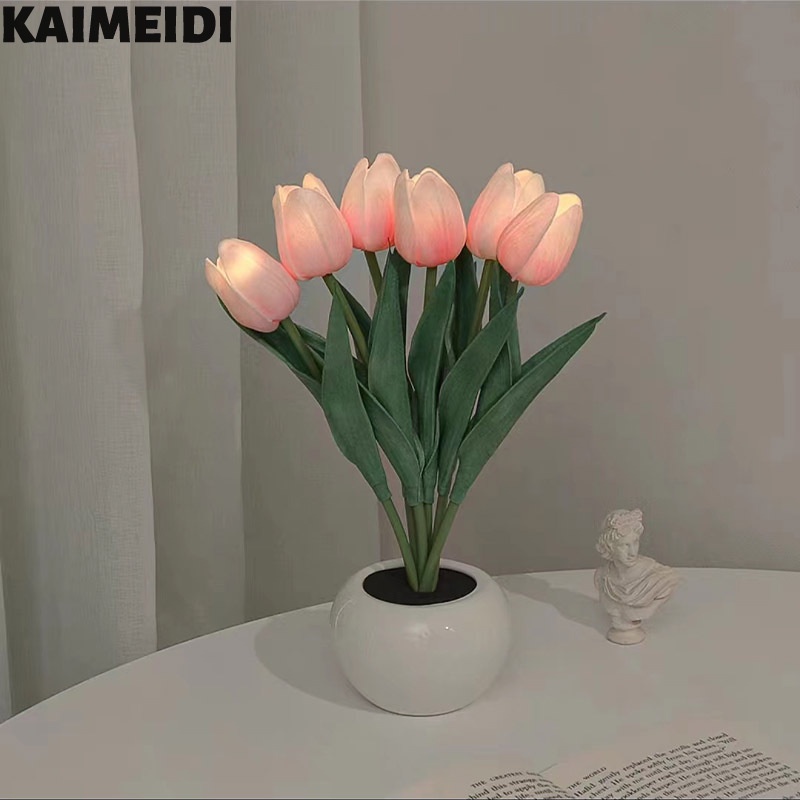 Đèn ngủ KAIMEIDI kiểu hoa tulip cỡ nhỏ để bàn trang trí phòng ngủ cho bé gái
