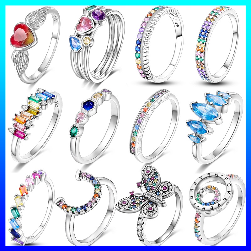 Nhẫn Mạ Bạc 925 Hình Bướm Đính Đá zircon Nhiều Màu Sắc Thời Trang Cho Nữ 2023