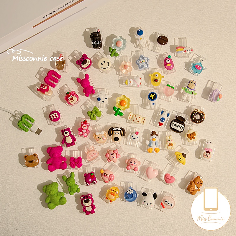 Bộ Phụ Kiện Bảo Vệ Dây Cáp Sạc Búp Bê 3d Hình Bánh donut / Trà Sữa / Hoa Đào / Phi Hành Gia / Phi Hành Gia / nasa / buzz lightyear / alien