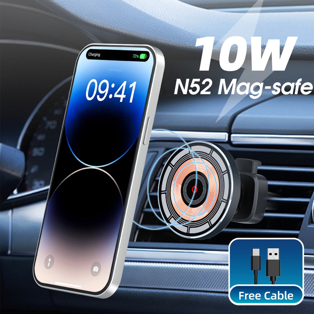 Đế Sạc Điện Thoại Không Dây 10w Hít Nam Châm Gắn Lỗ Thông Gió Xe Hơi Giá Đỡ