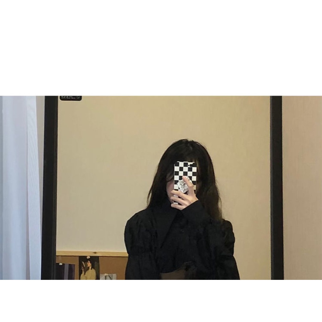 Set Áo Sơ Mi Tay Phồng Và Chân Váy Màu Đen Thời Trang Cho Nữ