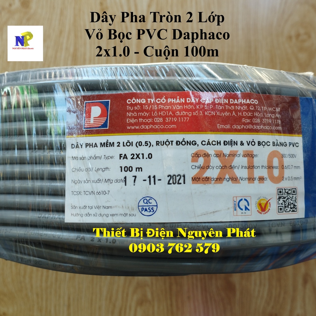 Dây Điện Đôi 2x1.0 - Cuộn 100 Mét Dây Pha Tròn Xám 2 Lớp Vỏ Bọc PVC
