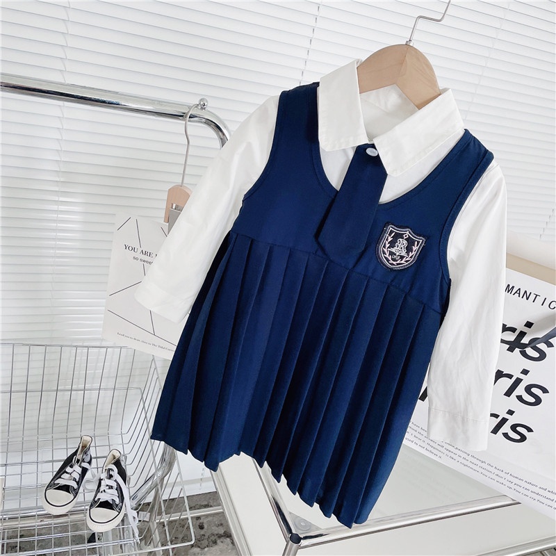 Bộ Áo Sơ Mi Tay Dài + Váy Yếm Thời Trang 2023 Cho Bé Gái