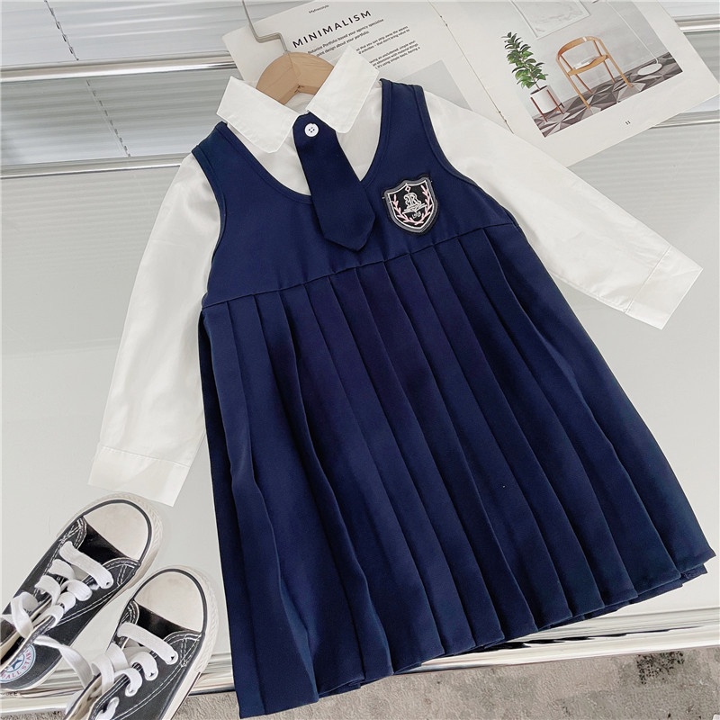 Bộ Áo Sơ Mi Tay Dài + Váy Yếm Thời Trang 2023 Cho Bé Gái