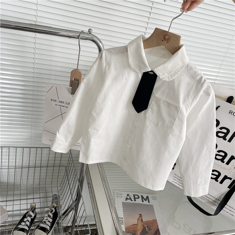 Bộ Áo Sơ Mi Tay Dài + Váy Yếm Thời Trang 2023 Cho Bé Gái