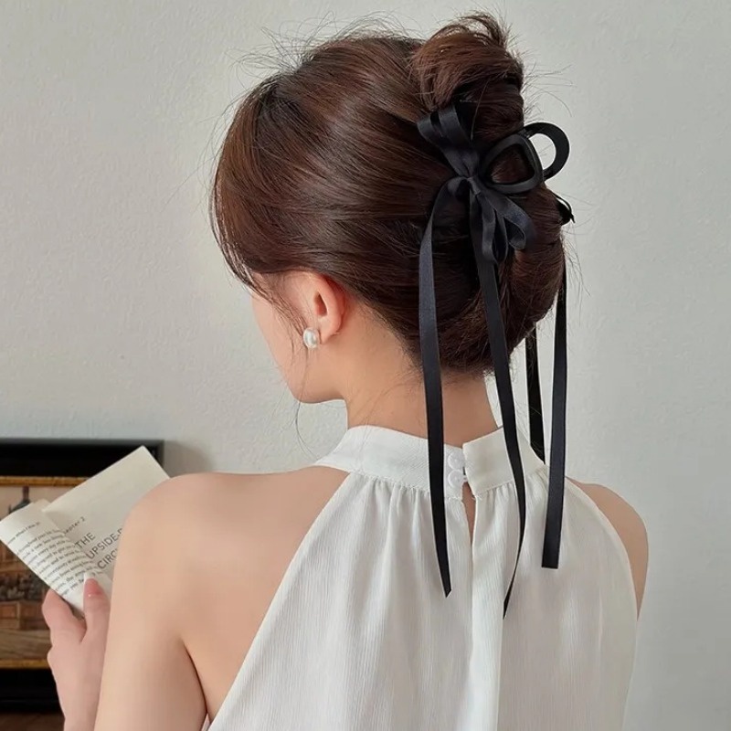 Thời Trang Kẹp Tóc Hình Chiếc Nơ Màu Đen Bằng acrylic Phong Cách retro