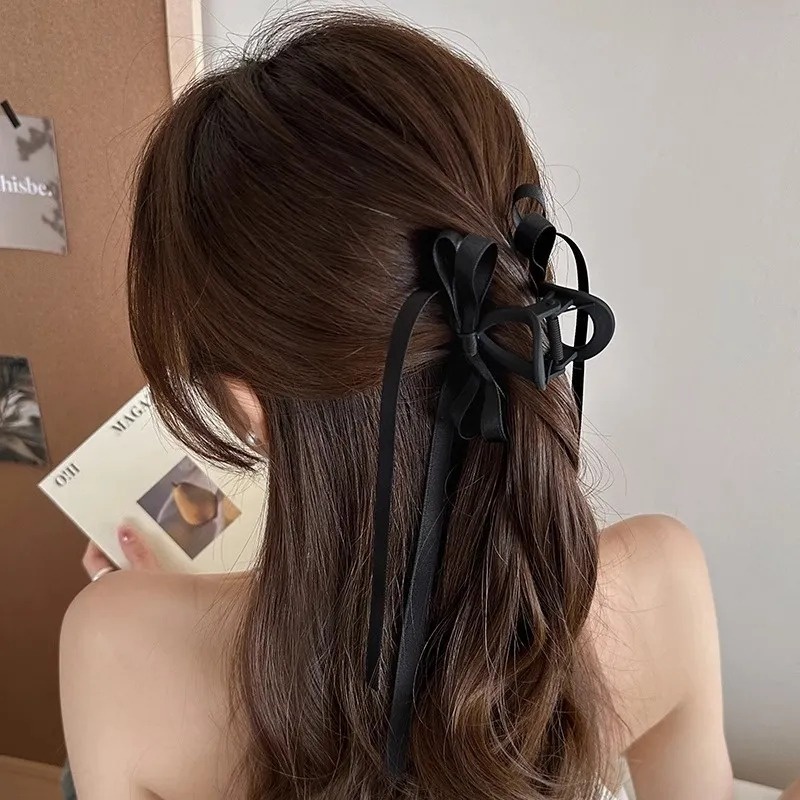 Thời Trang Kẹp Tóc Hình Chiếc Nơ Màu Đen Bằng acrylic Phong Cách retro