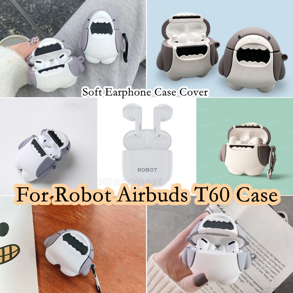 Vỏ Bảo Vệ Hộp Sạc Tai Nghe robot airbuds t60 / t60 Hình Cá Mập Hoạt Hình