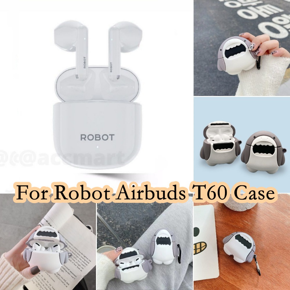 Vỏ Bảo Vệ Hộp Sạc Tai Nghe robot airbuds t60 / t60 Hình Cá Mập Hoạt Hình