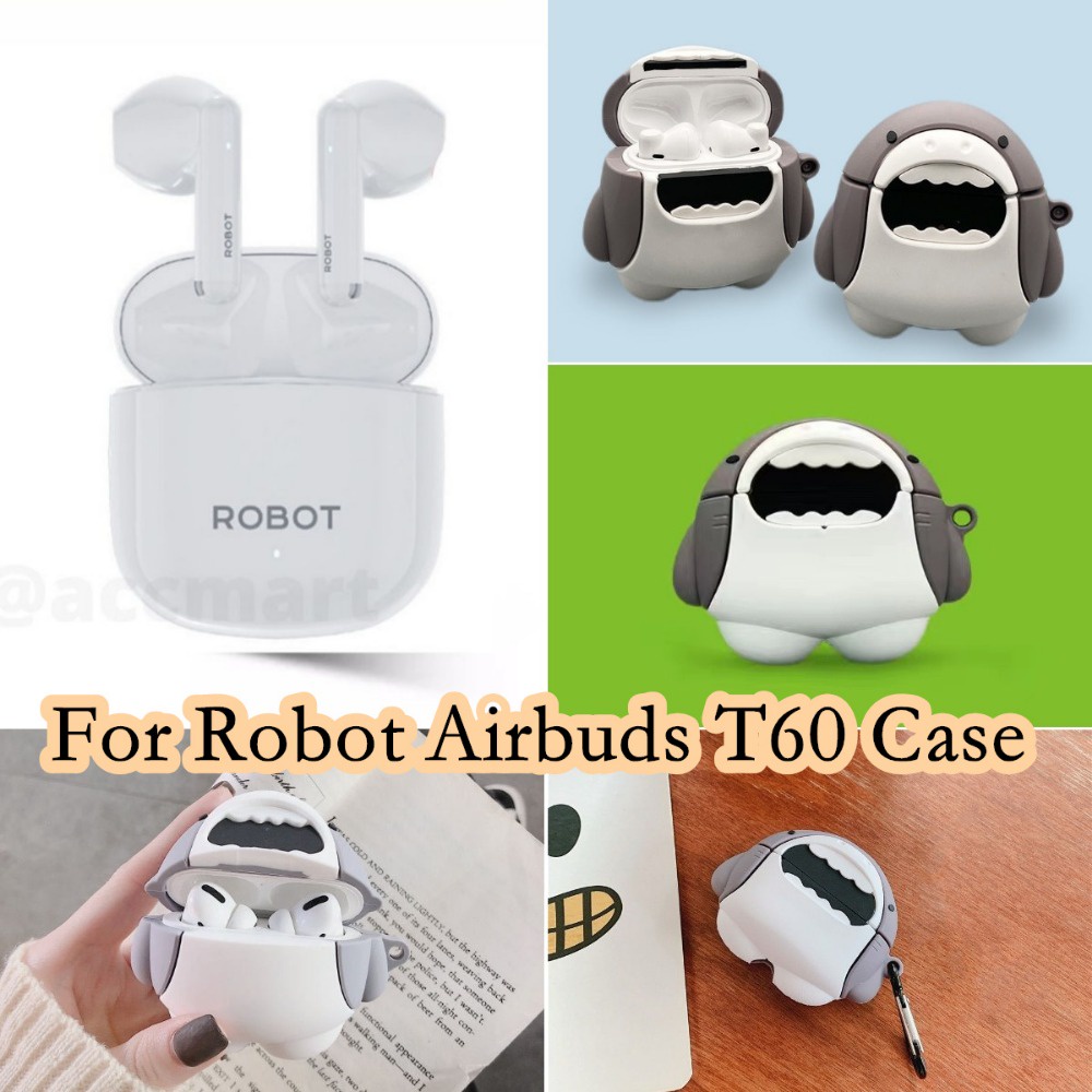 Vỏ Bảo Vệ Hộp Sạc Tai Nghe robot airbuds t60 / t60 Hình Cá Mập Hoạt Hình