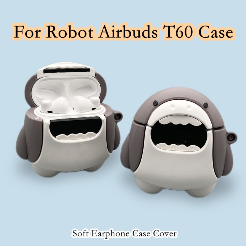 Vỏ Bảo Vệ Hộp Sạc Tai Nghe robot airbuds t60 / t60 Hình Cá Mập Hoạt Hình