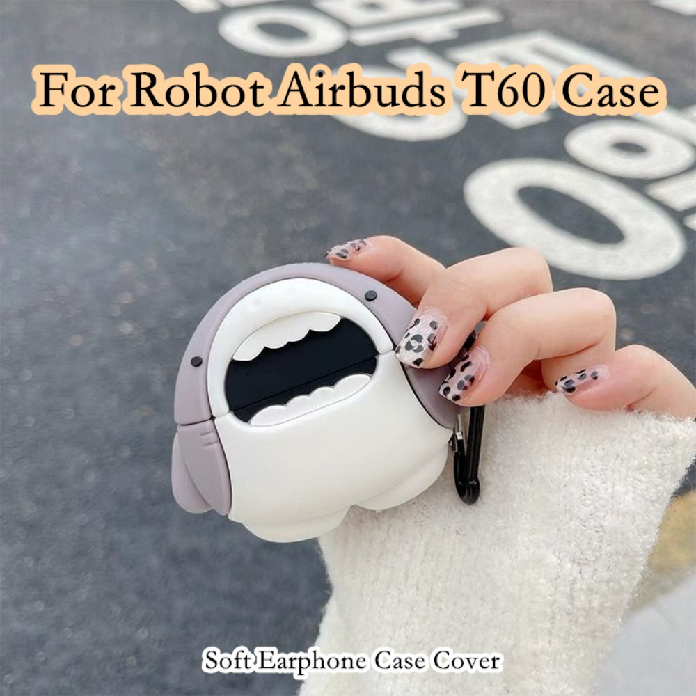 Vỏ Bảo Vệ Hộp Sạc Tai Nghe robot airbuds t60 / t60 Hình Cá Mập Hoạt Hình